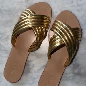 RAYE Metallic Gold Braided Slide Sandals size 8.5